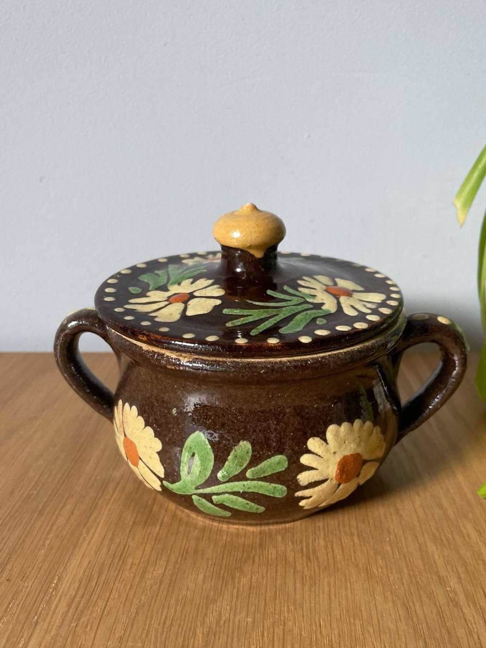 Vintage Midcentury French Alsace Soufflenheim Pottery Lidded Condiment Sugar Pot